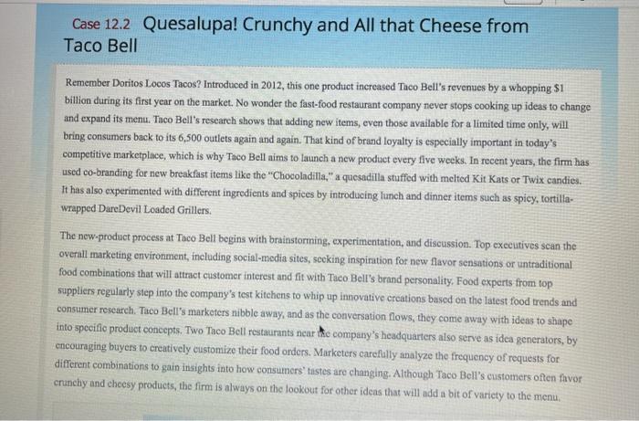 marketibg please helo Case 12.2 Quesalupa!