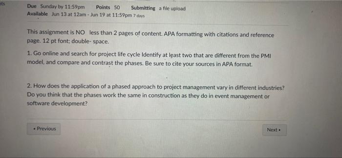 nts Due Sunday by 11:59pm Points 50 Submitting a