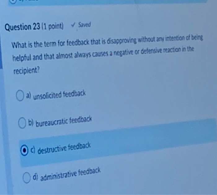 Question 23 (1 point) Saved What is the term for