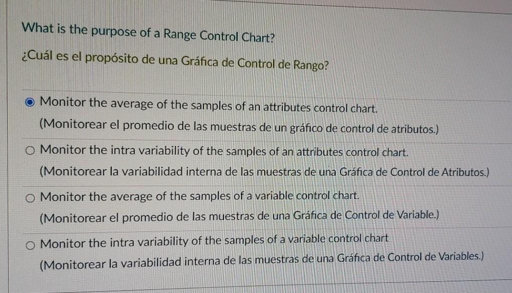What is the purpose of a Range Control Chart? Cul