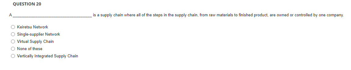 QUESTION 20 A O Keiretsu Network O