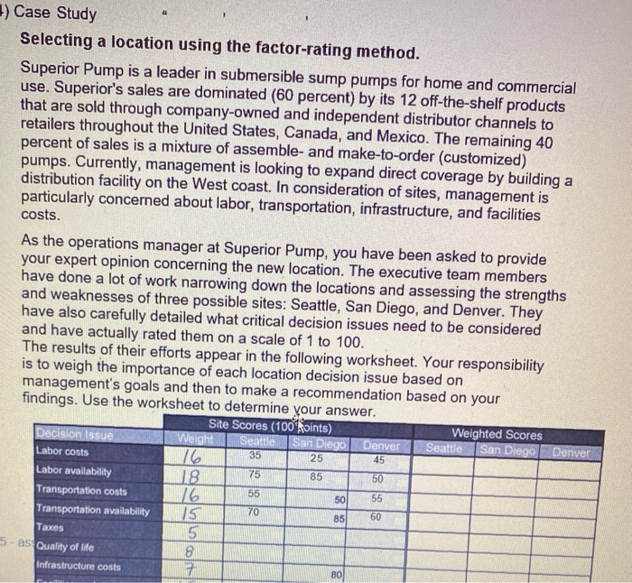 ) Case Study Selecting a location using the