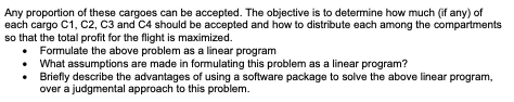 Question 3: A cargo plane has three compartments