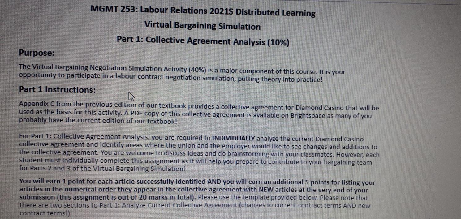 plz answer this one MGMT 253: Labour Relations