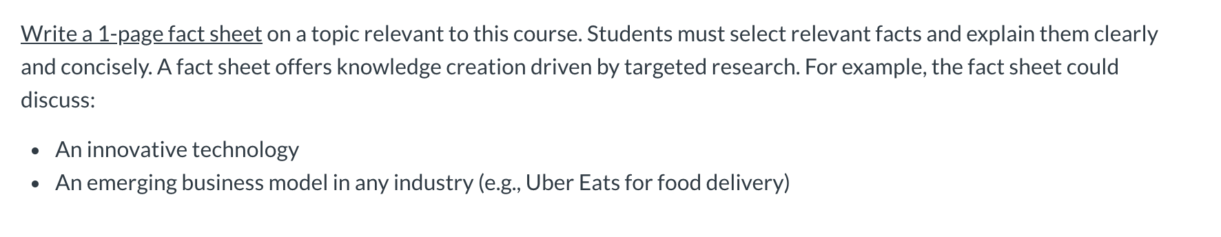 Write a 1-page fact sheet on a topic relevant to