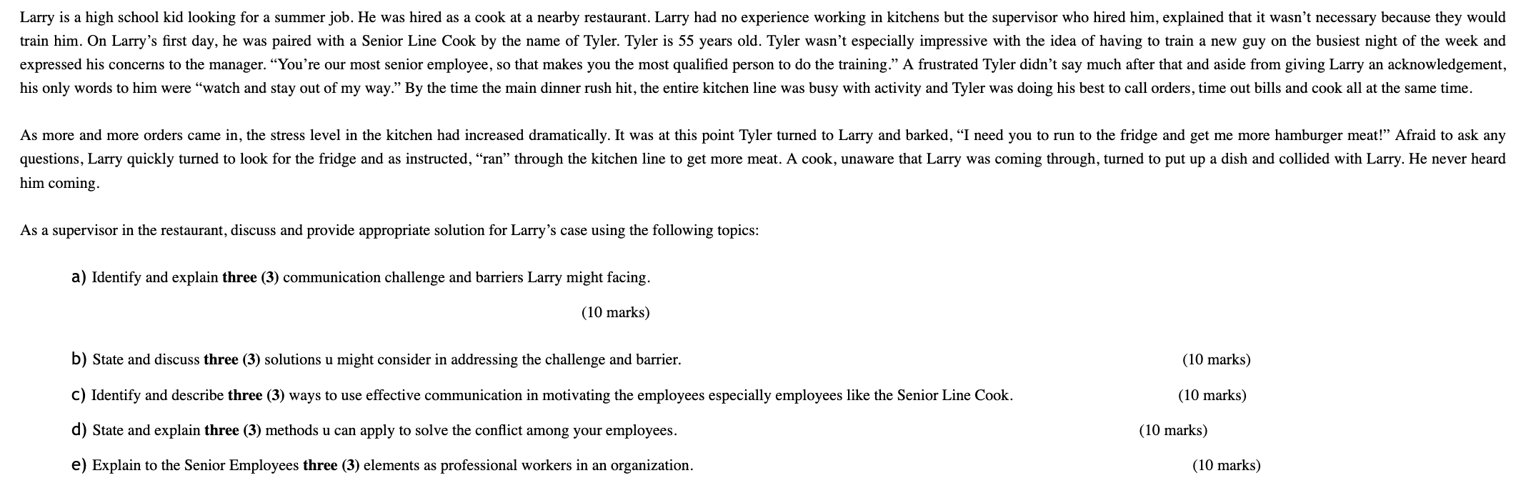 I just need help with subquestions (b) to (e),