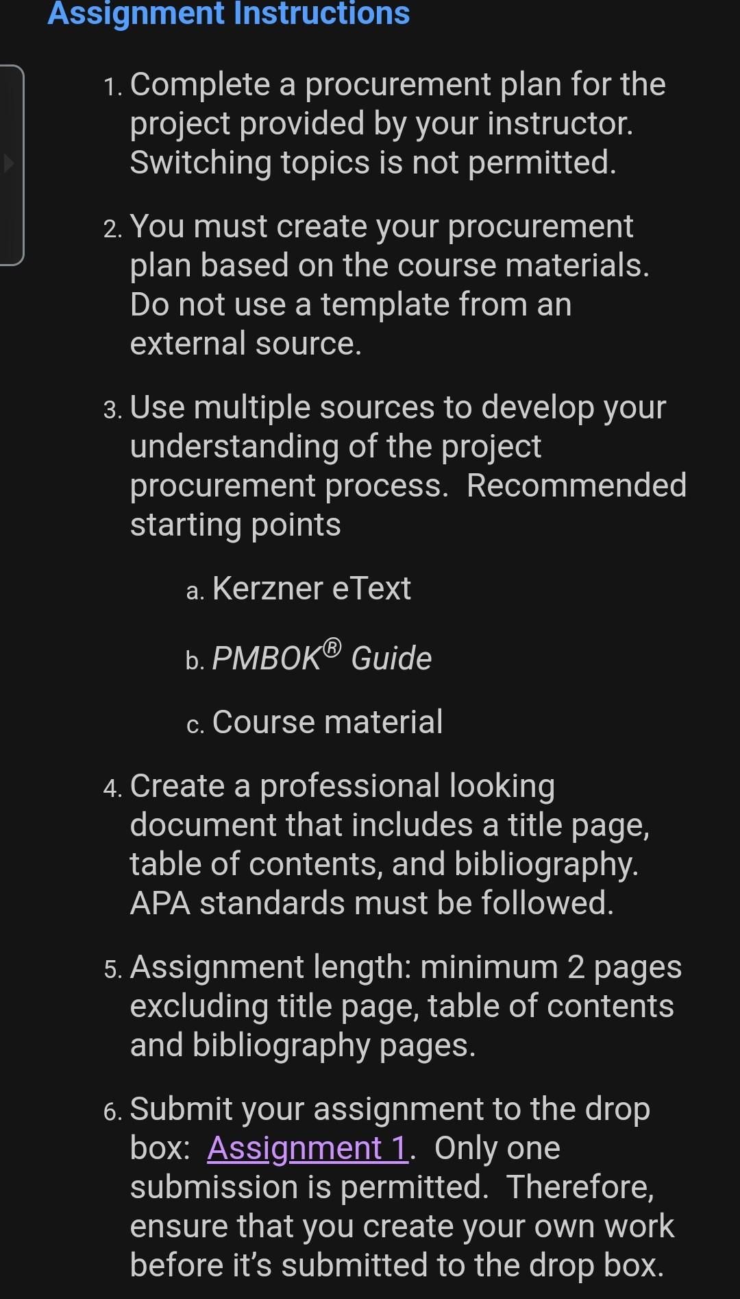 Prepare a procurement plan. This is the plan only