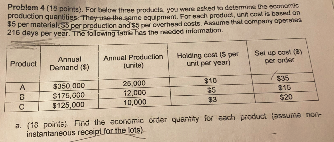 Problem 4 (18 points). For below three products,