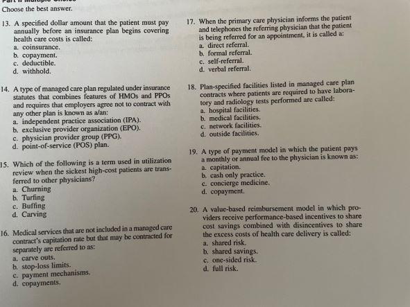 Choose the best answer. 13. A specified dollar