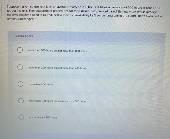 Suppose a given control unit fails, on average,