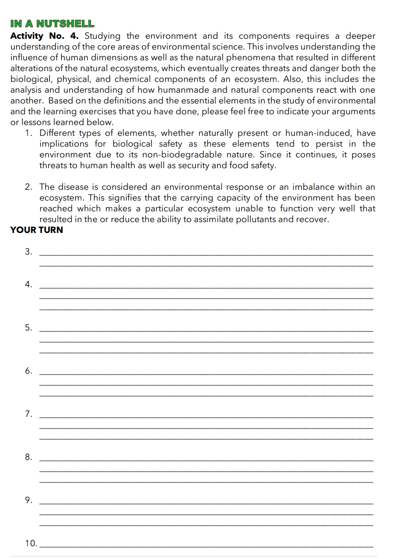IN A NUTSHELL Activity No. 4. Studying the