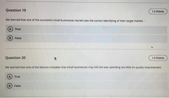 Question 19 1.5 Points We learned that one of the