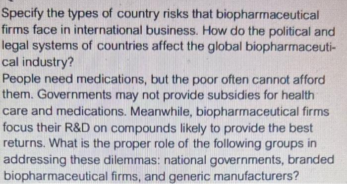 Specify the types of country risks that