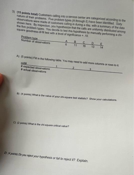 asap 3) (15 points total) Customers calling into