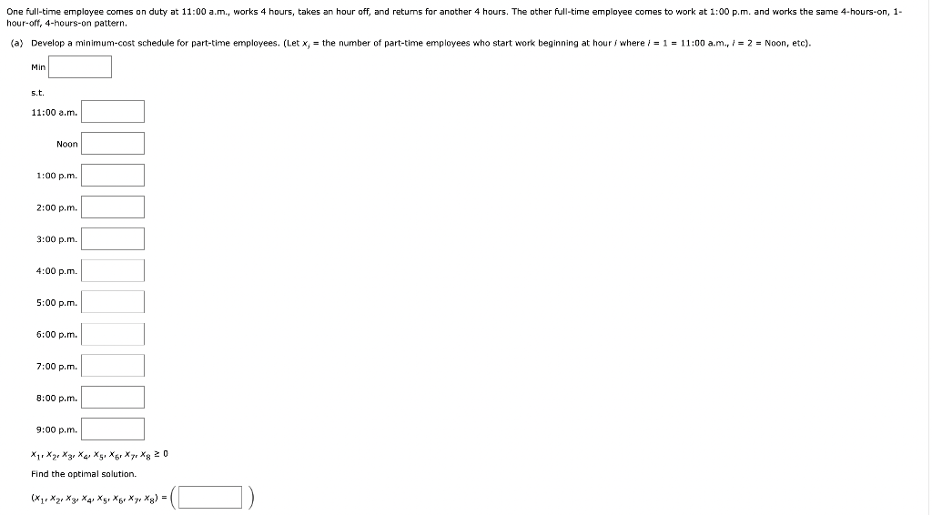 the time of day as shown. hour-off, 4-hours-on