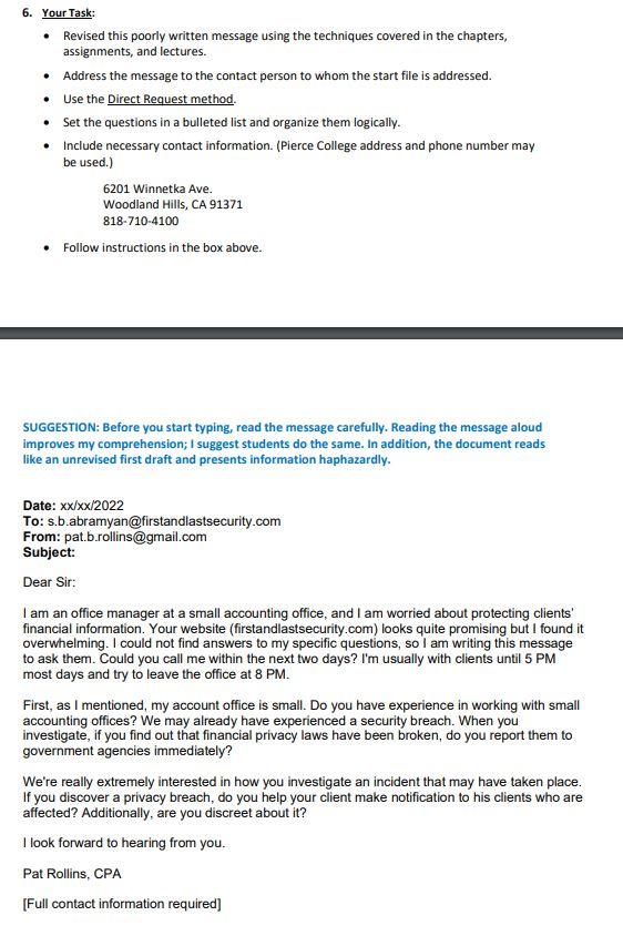 6. Your Task: Revised this poorly written message