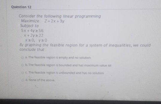 operations research Question 12 Consider the