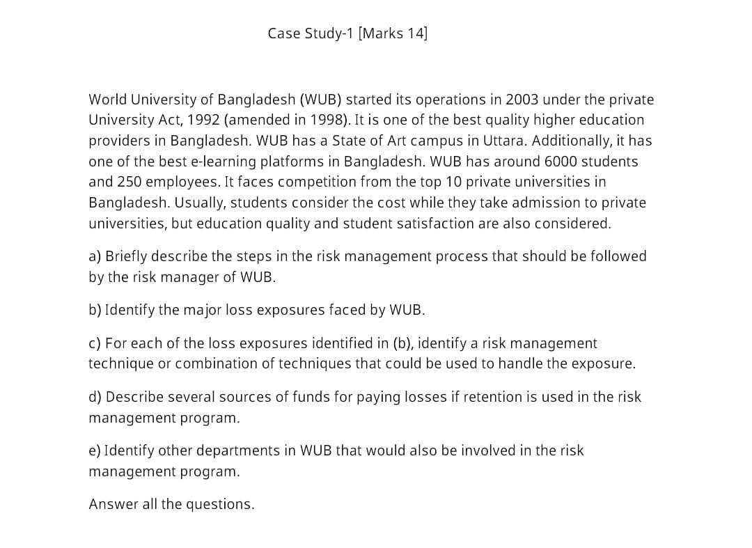 Case Study-1 [Marks 14] World University of