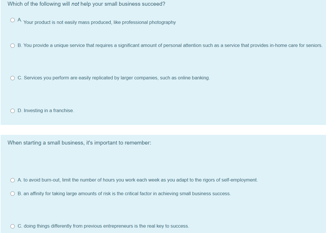 Which of the following will not help your small