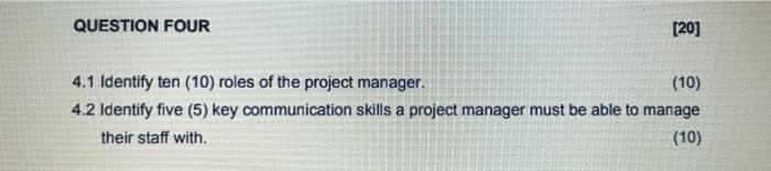 QUESTION FOUR [20] 4.1 Identify ten (10) roles of