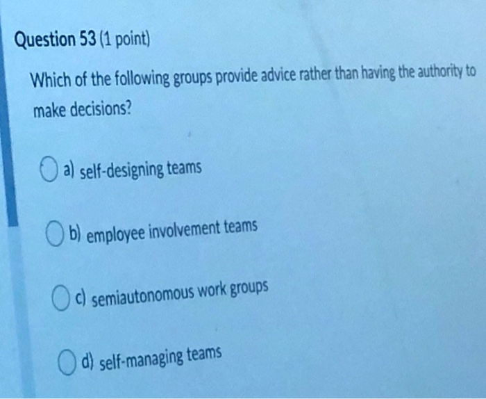 Question 53 (1 point) Which of the following