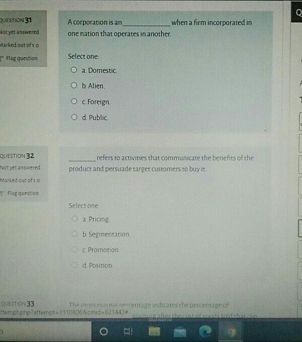 QUESTION 31 Not yet answered A corporation is an