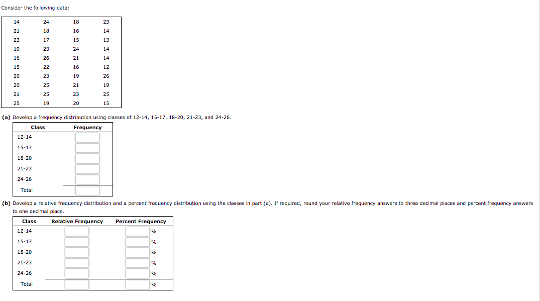 Consider the following data: 14 24 18 23 18 16 14