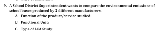 For each of the LCA studies listed below, provide