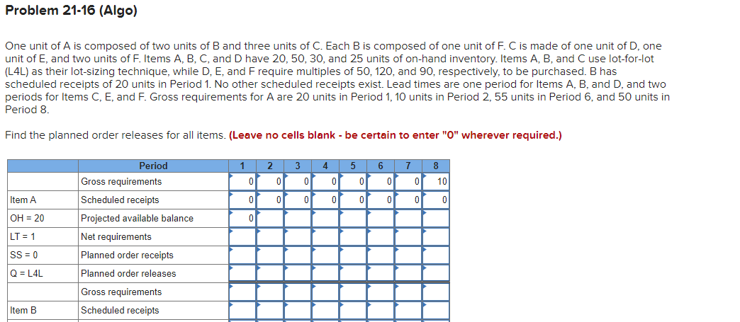 Problem 21-16 (Algo) One unit of A is composed of