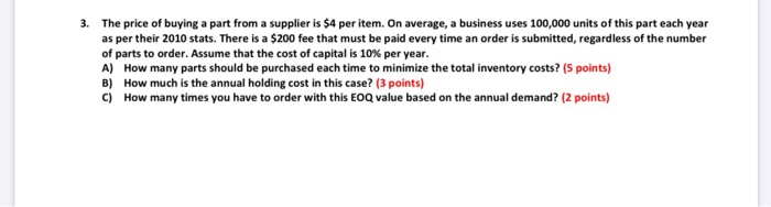 3. The price of buying a part from a supplier is
