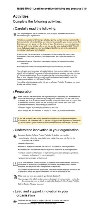 BSBSTR801 Lead innovative thinking and practice