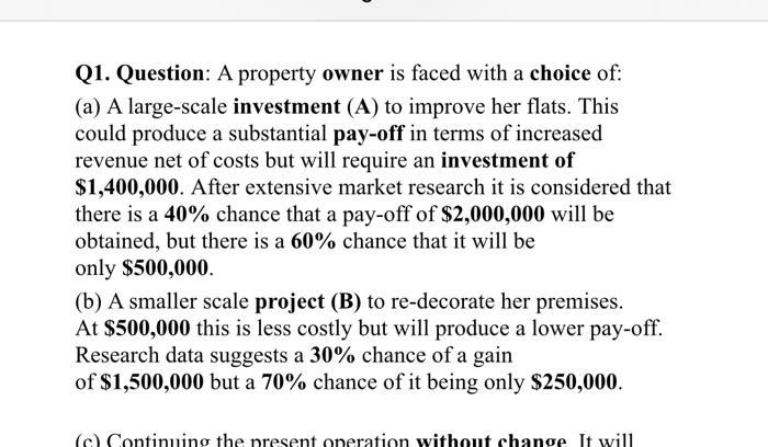 Q1. Question: A property owner is faced with a