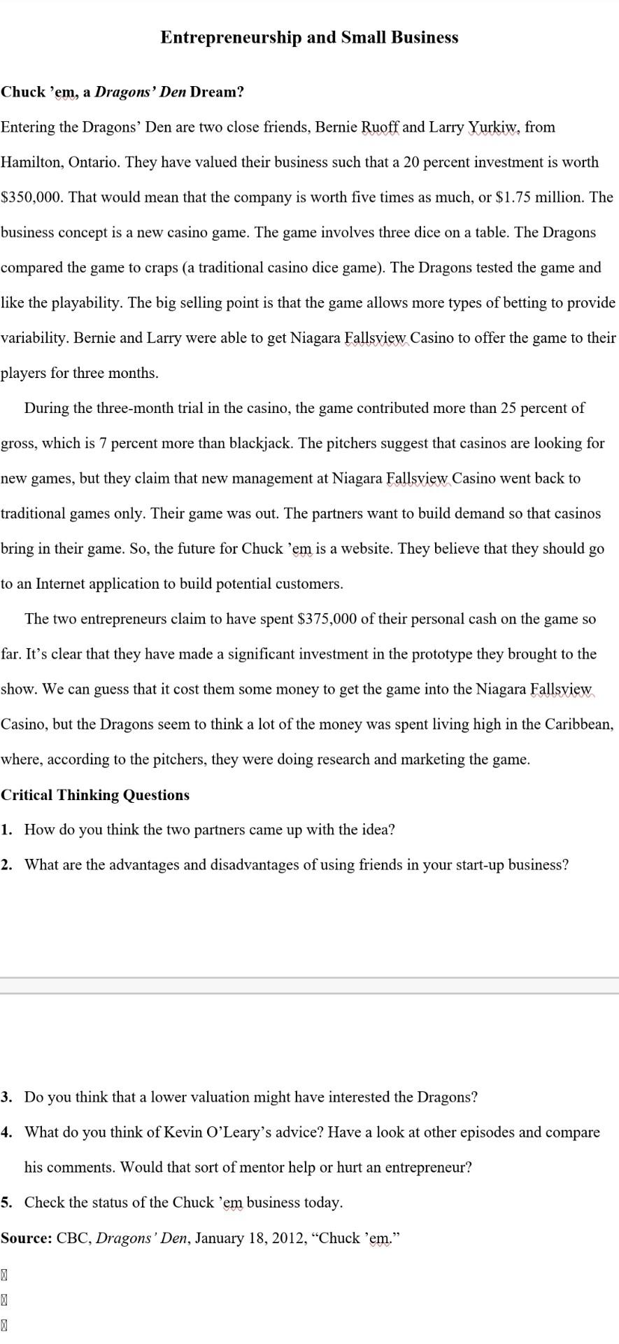 Entrepreneurship and Small Business Chuck 'em, a