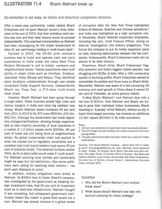 ILLUSTRATION 11.4 Bharti-Walmart break up