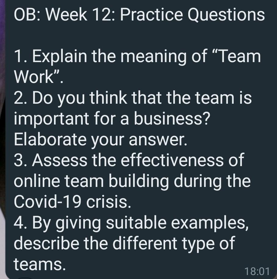 OB: Week 12: Practice Questions 1. Explain the
