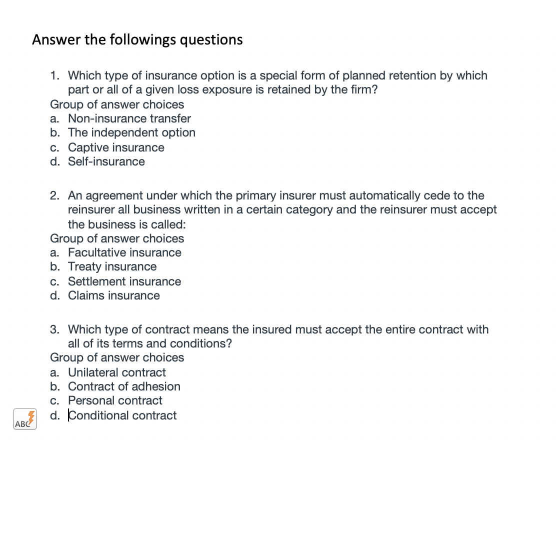 Answer the followings questions 1. Which type of