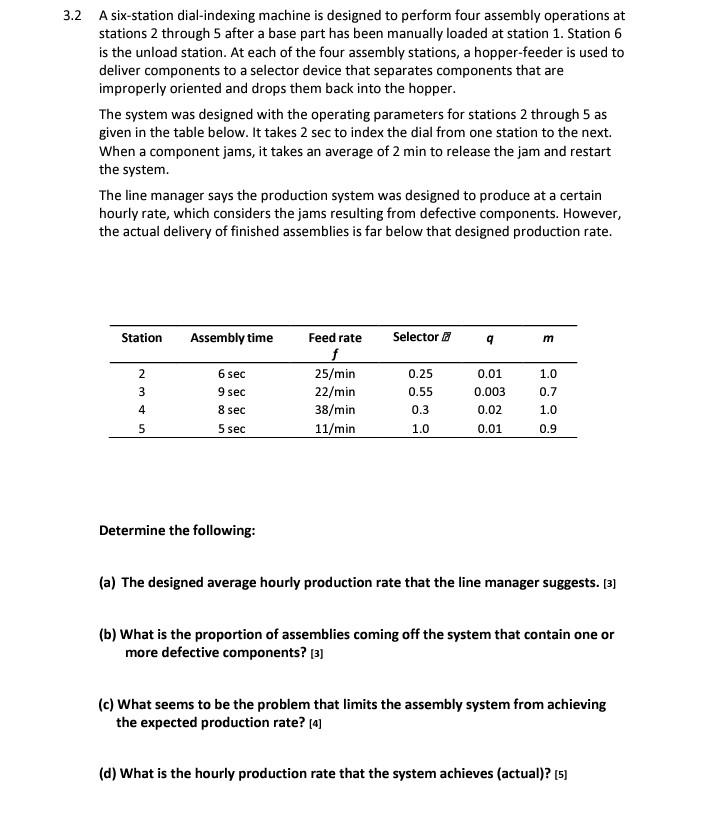 2 A six-station dial-indexing machine is designed