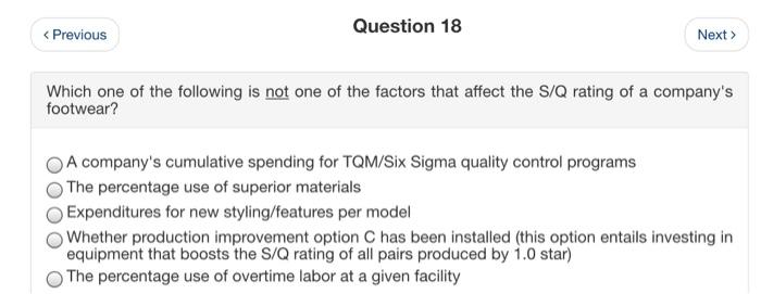 need only options. thanks! < Previous Question 16
