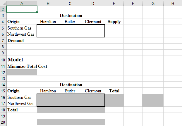 Using the excel template provided. Formulate a