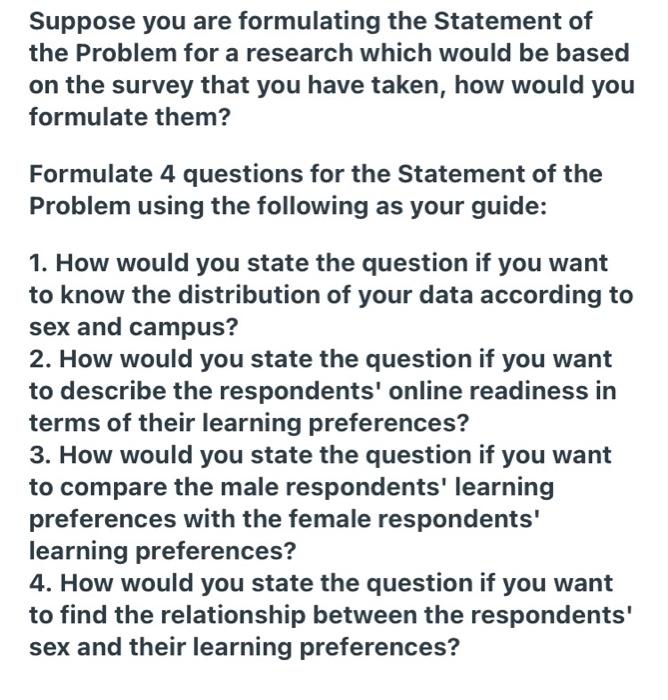 Suppose you are formulating the Statement of the