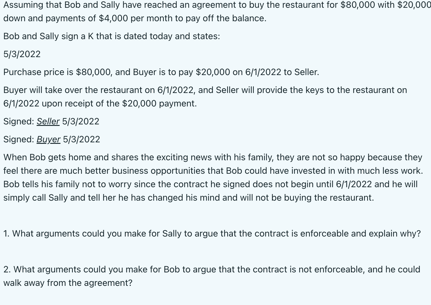 Assuming that Bob and Sally have reached an