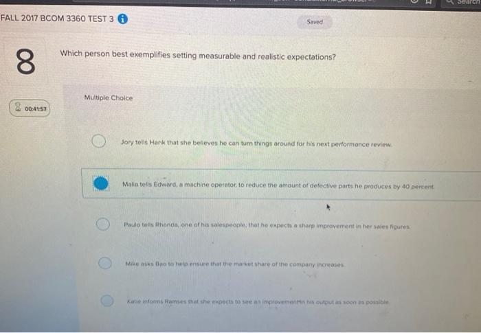 Search FALL 2017 BCOM 3360 TEST 3 6 Saved Which