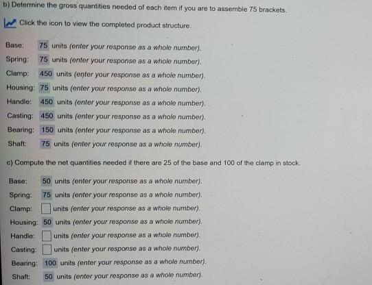 question c) clamp, handle, casting As the