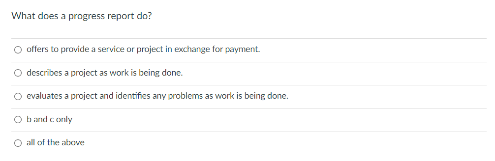 What does a progress report do? O offers to