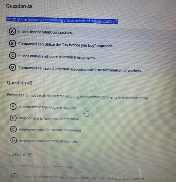 Question 48 Which of the following is a defining