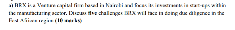 a) BRX is a Venture capital firm based in Nairobi