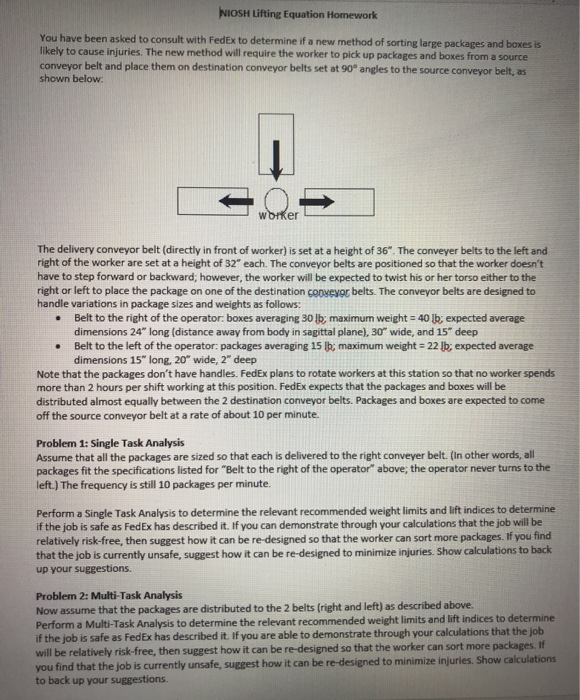 NIOSH Lifting Equation Homework You have been