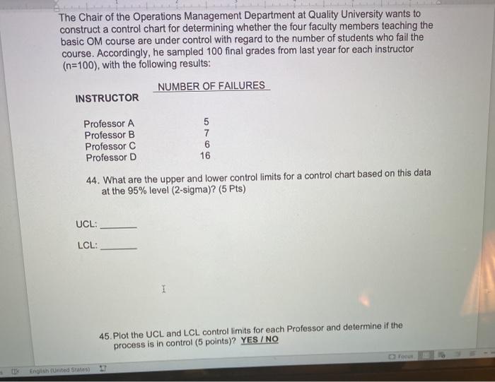 The Chair of the Operations Management Department