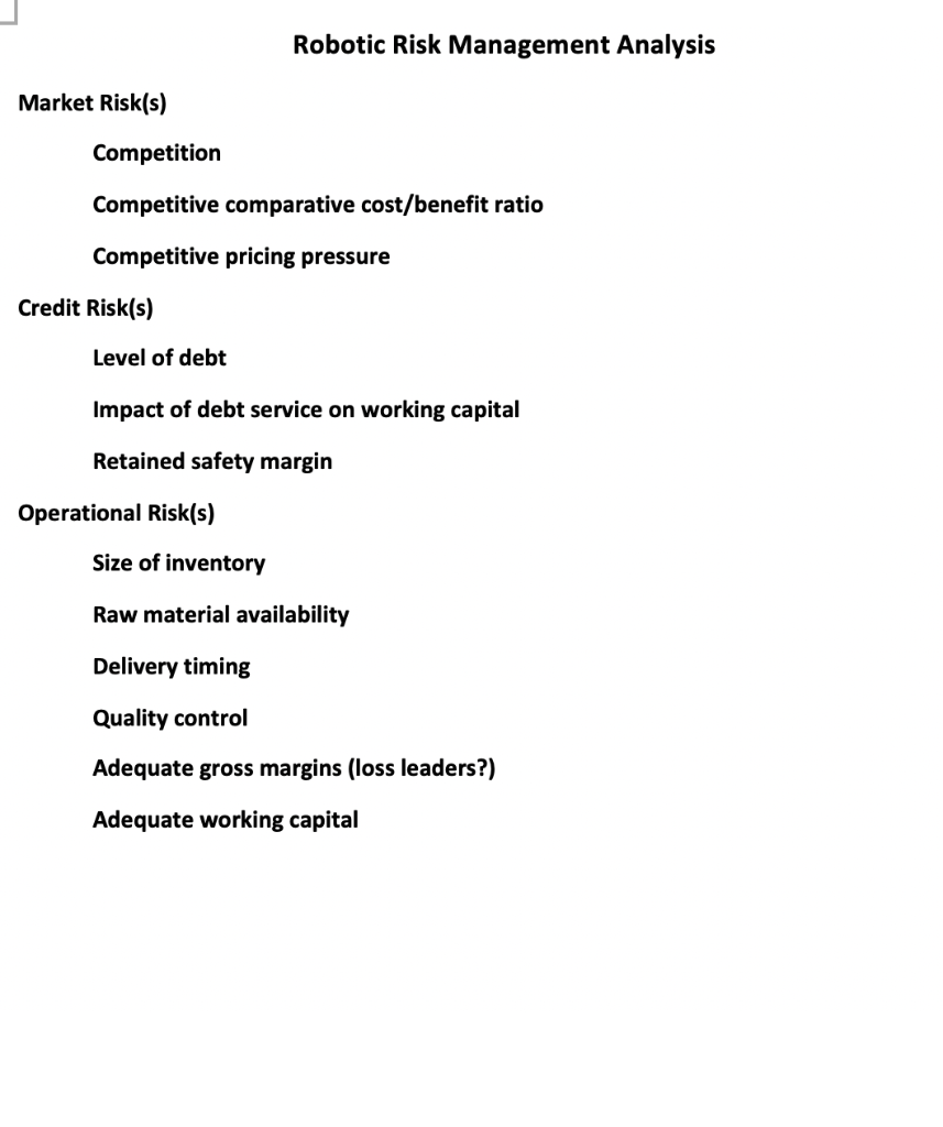 Develop Risk Inventories for robotic industry and