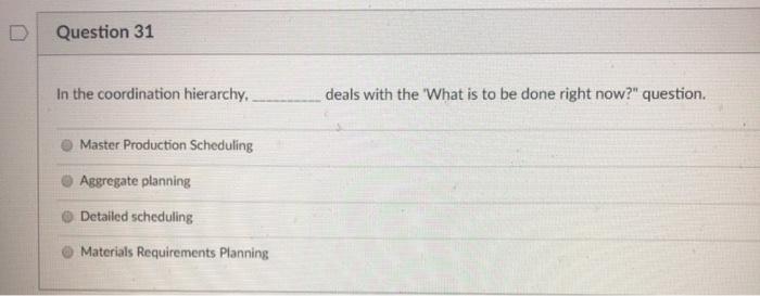 Question 31 In the coordination hierarchy. deals